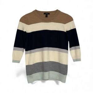 J‎ Crew Striped Merino Wool 3/4 Sleeve Sweater XS